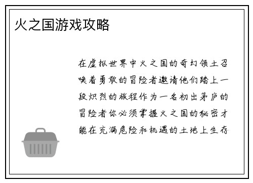 火之国游戏攻略
