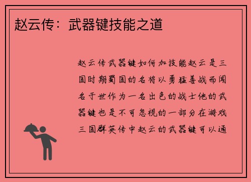 赵云传：武器键技能之道